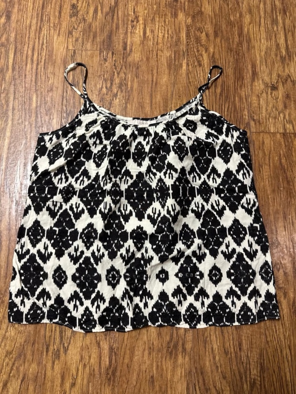 LOFT Ann Taylor Black & White Boho Patterned Cami Tank Top Size Small